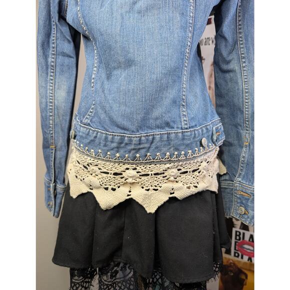 Vintage Boho Lace Denim Jacket - Picture 3 of 7